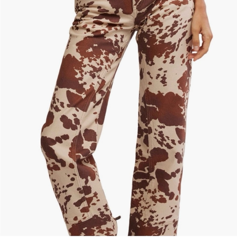 Free People High Rise Cow Print Jeans